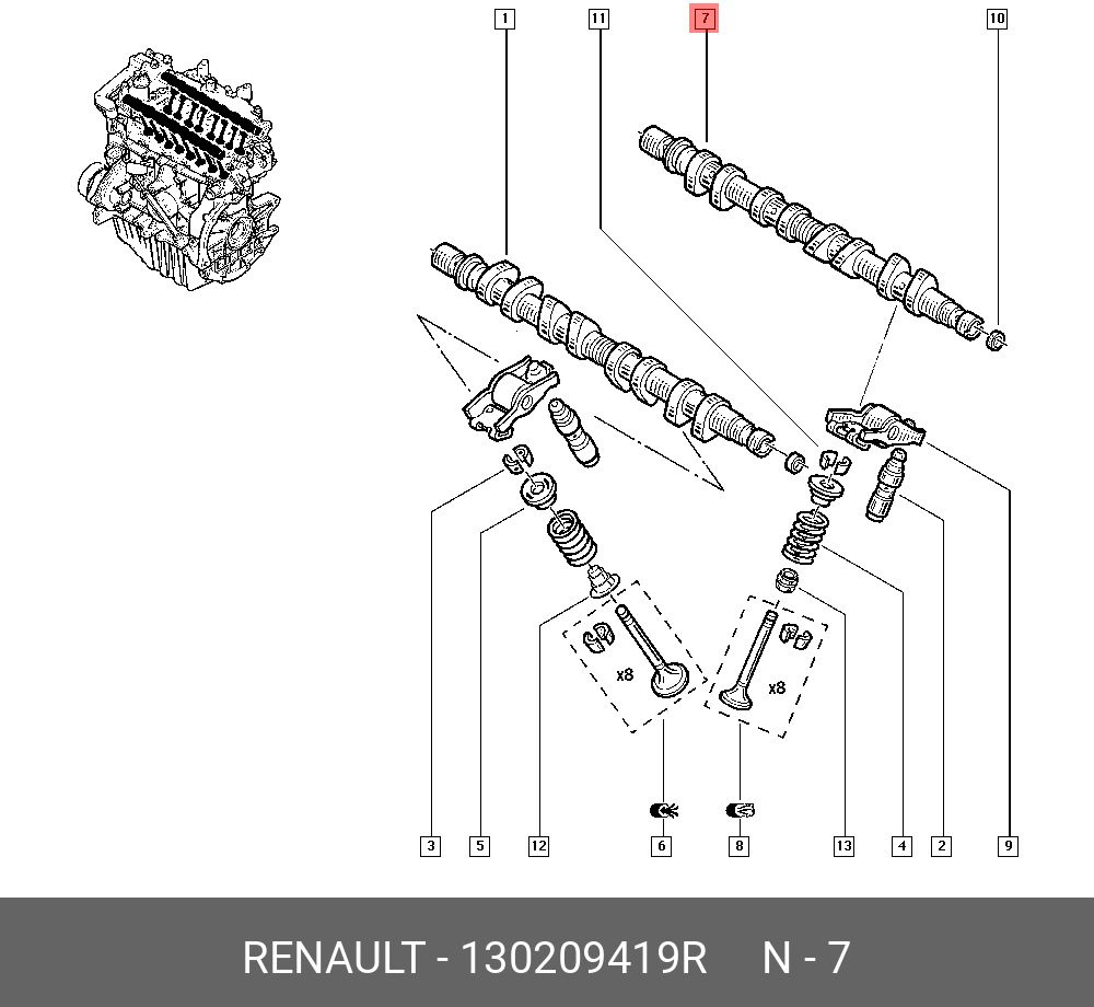 Распредвал Renault Duster, Nissan Terrano 2,0 F4R выпуск 130209419R #1