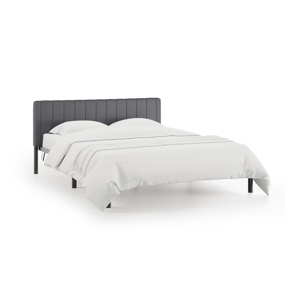 Кровать "Рона", 160х200 см, велюр Velutto темно-серый, черный каркас, DreamLite  #1