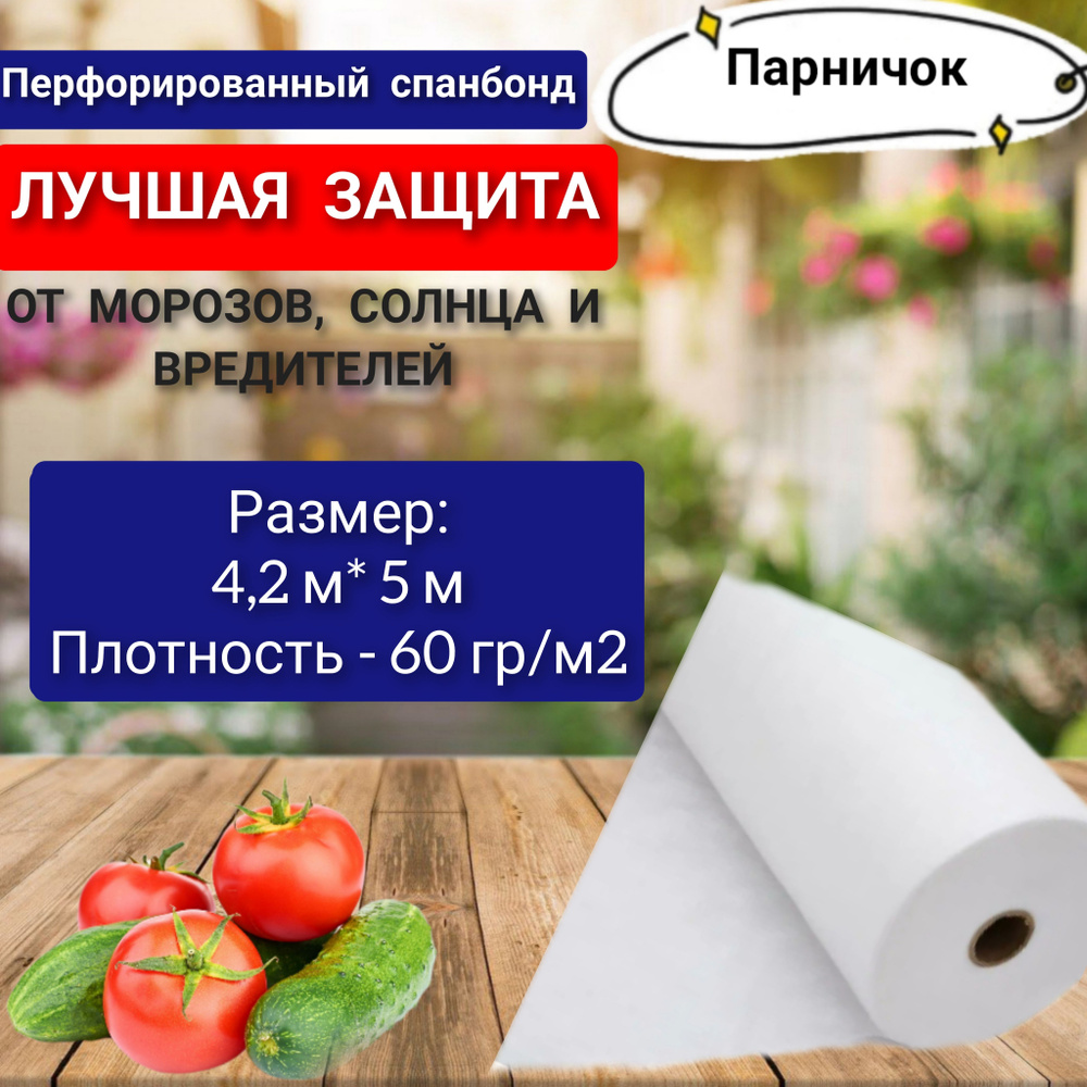 Парничок Укрывной материал Спанбонд, 4.2x5 м, 60 г-кв.м, 1 шт  #1