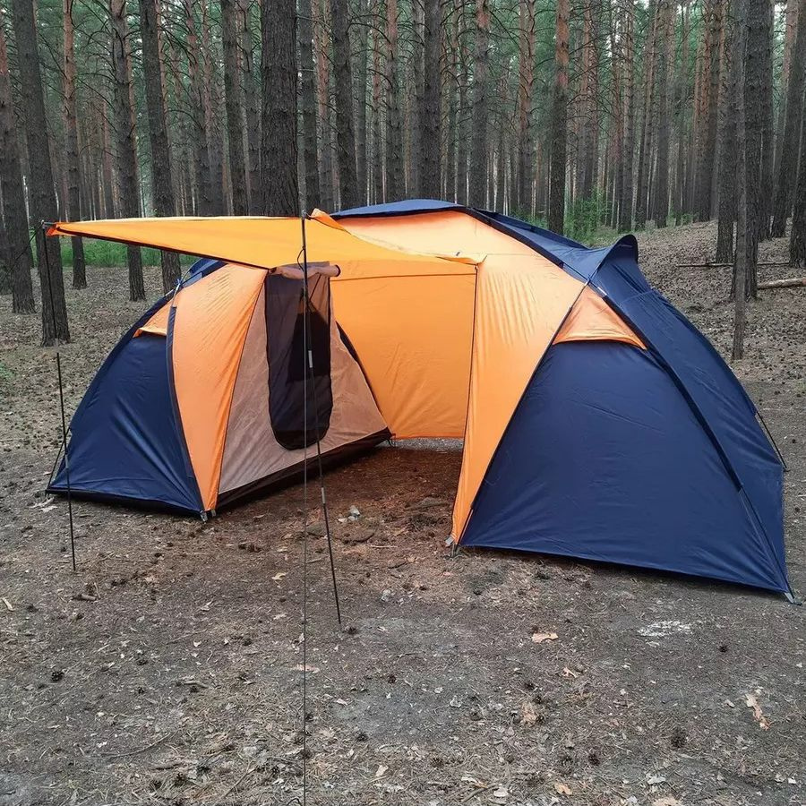 Палатка туристическая 4 местная с тамбуром, шатер, пляжная от солнца, для кемпинга, похода и туризма #1
