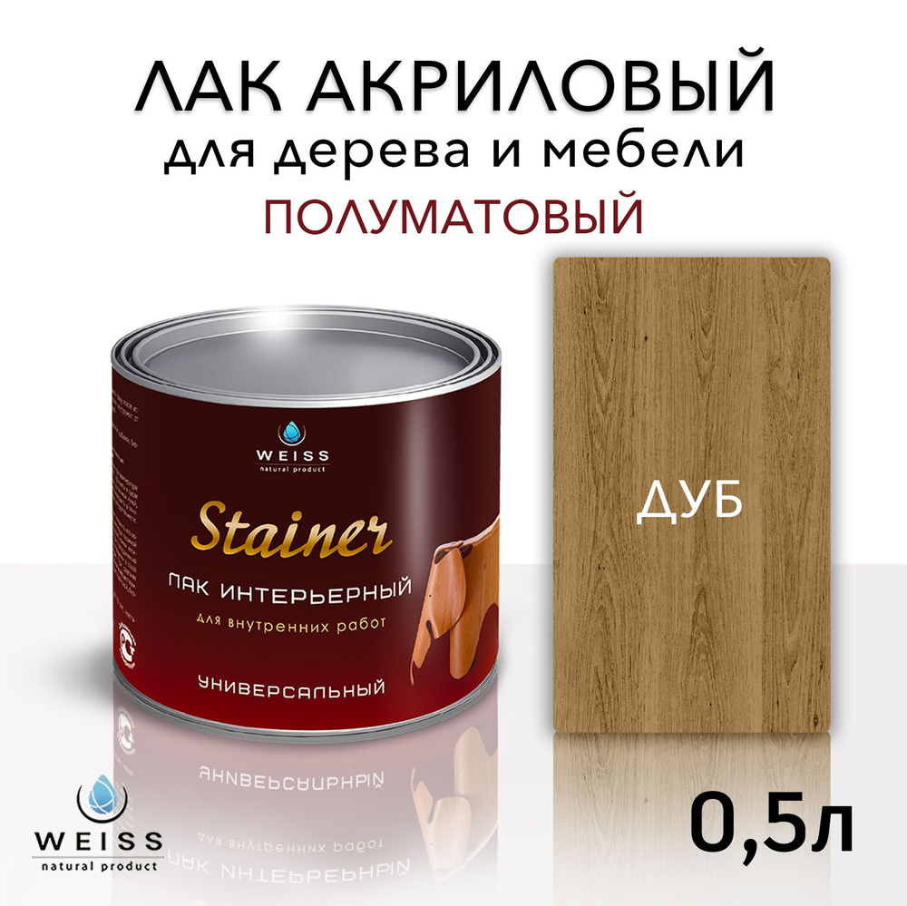 Лак интерьерный 048 дуб, полуматовый, для дерева и мебели, Weiss natural product, без запаха, самовыравнивающийся, #1