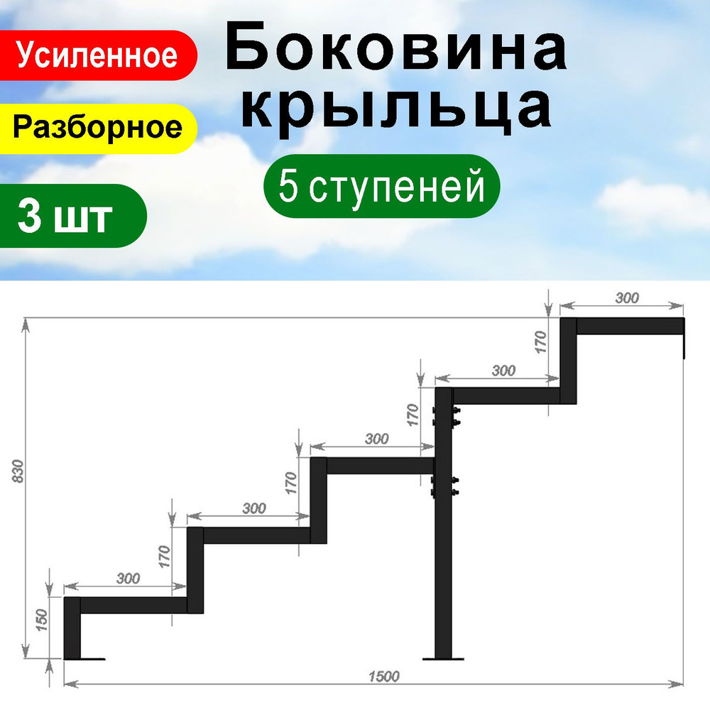 Крыльцо к дому 5 ступеней - Боковина 3 шт. #1