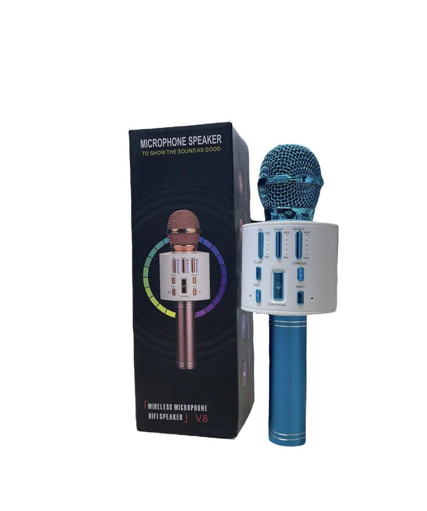 Портативный микрофон для караоке V8 синий #1