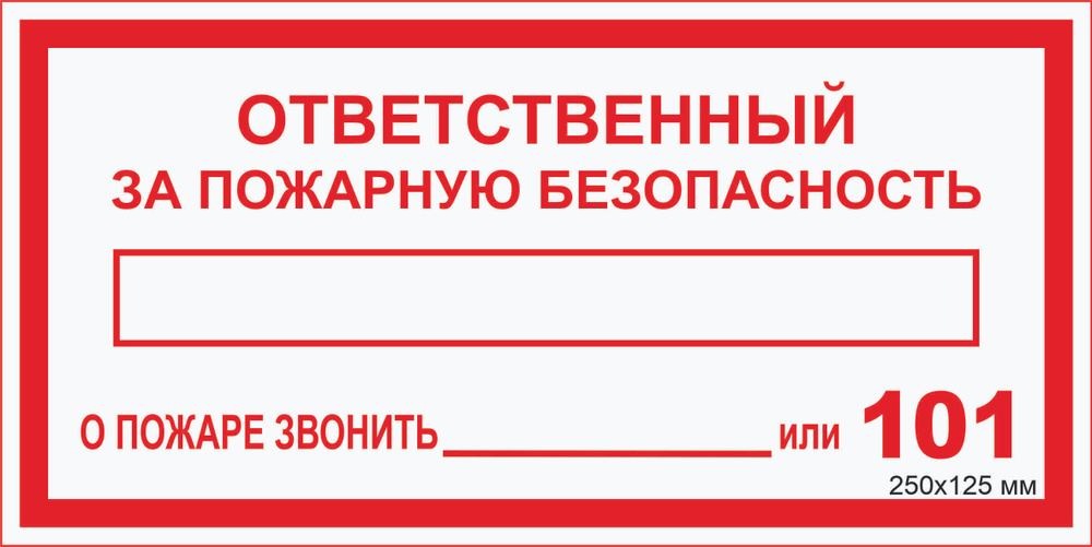 Табличка пожарной безопасности "Ответственный за пожарную безопасность- 101" F-13_6_37 (пластик ПВХ,250х125мм) #1