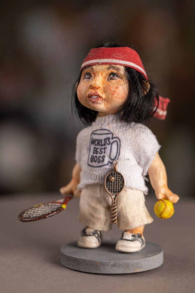 Авторская кукла "Малыш теннисист" ручной работы, интерьерная  #1