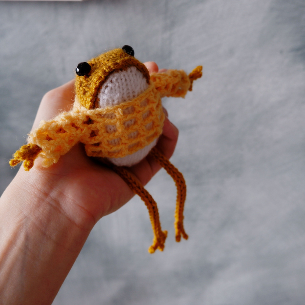 Лягушка вязаная frog игрушка ручной работы в летней кофте- сетке  #1