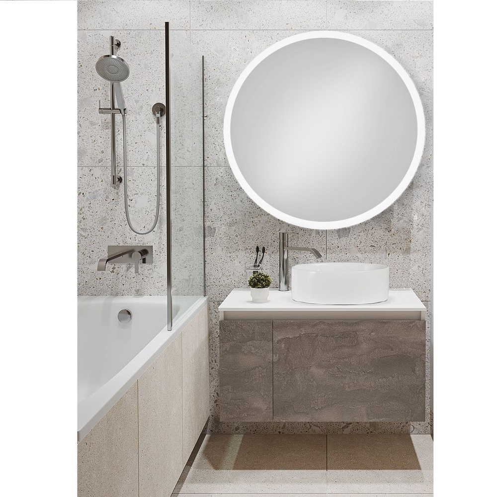 Мебель для ванной Runo Бари 80 железный камень, раковина PALLA, зеркало Руан D77, выпуск  #1