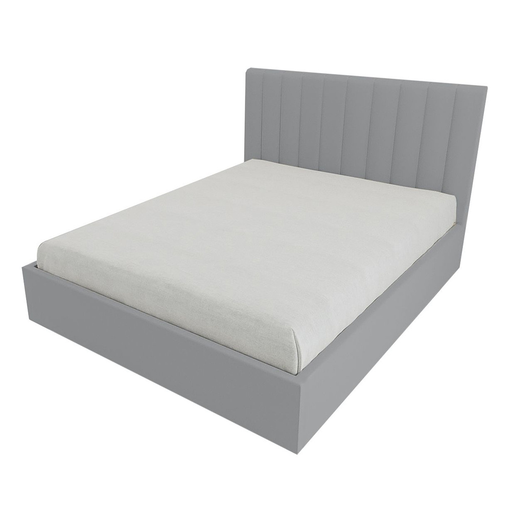 Двуспальная кровать Челси Эко 140x200 с подъемным механизмом и с коробом для белья велюр серый ножки #1