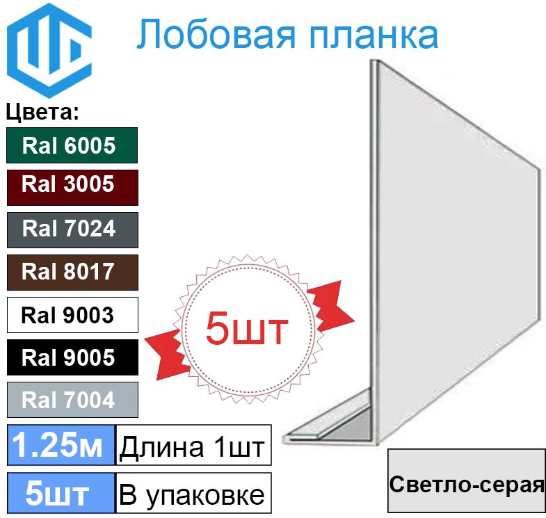 Лобовая планка кровли (150мм) Ral 7004 светло серая ( 5 шт ) 1.25м  #1