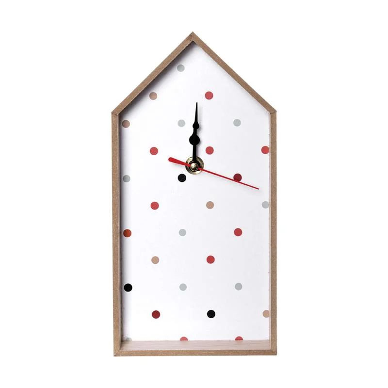 Часы "Стрелка" в виде деревянного домика и украшены геометрическим принтом  #1