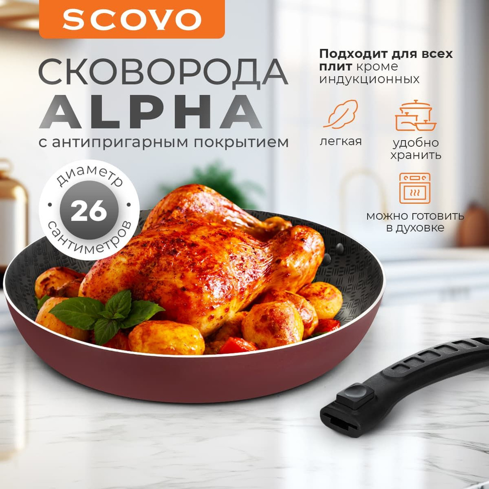 Сковорода 26 см со съемной ручкой с антипригарным покрытием SCOVO Alpha  #1