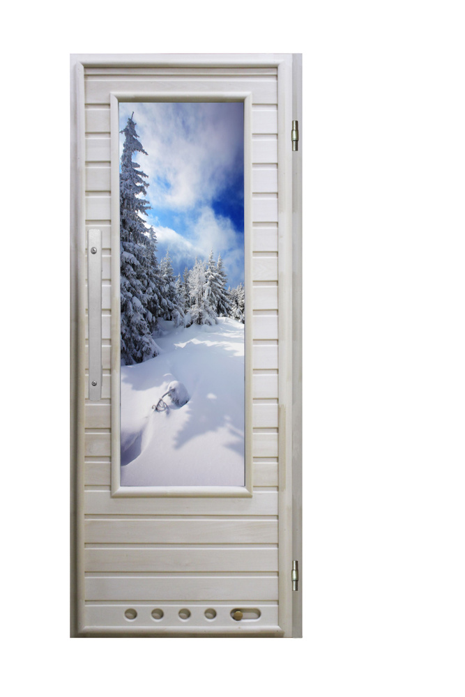 Дверь для бани/сауны липа 1850х750 Элит "Зима" с вентиляцией. Правая (петли справа)  #1