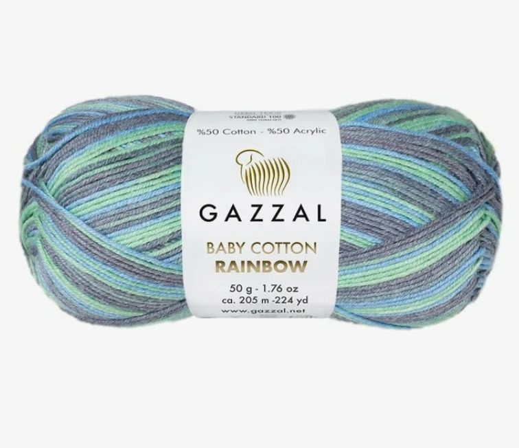 Пряжа Gazzal Baby Cotton Rainbow (цвет 484) 2 мотка #1