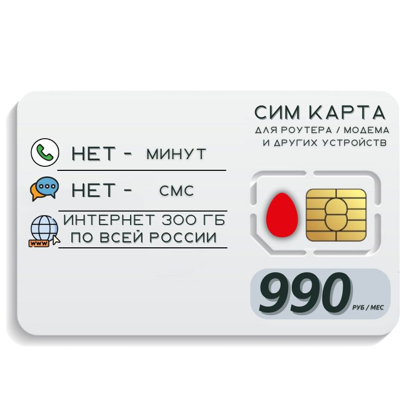 SIM-карта Сим карта Безлимитный интернет 990 руб. в месяц 300ГБ для любых устройств MBTP12MTSV2 (Вся #1