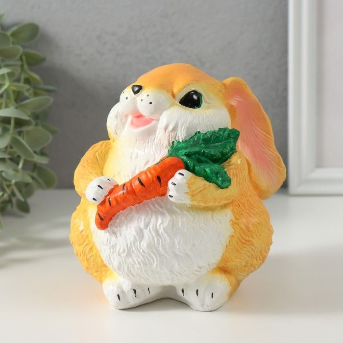 Копилка для денег "Кролик с морковкой" 12 см, рыжий #1