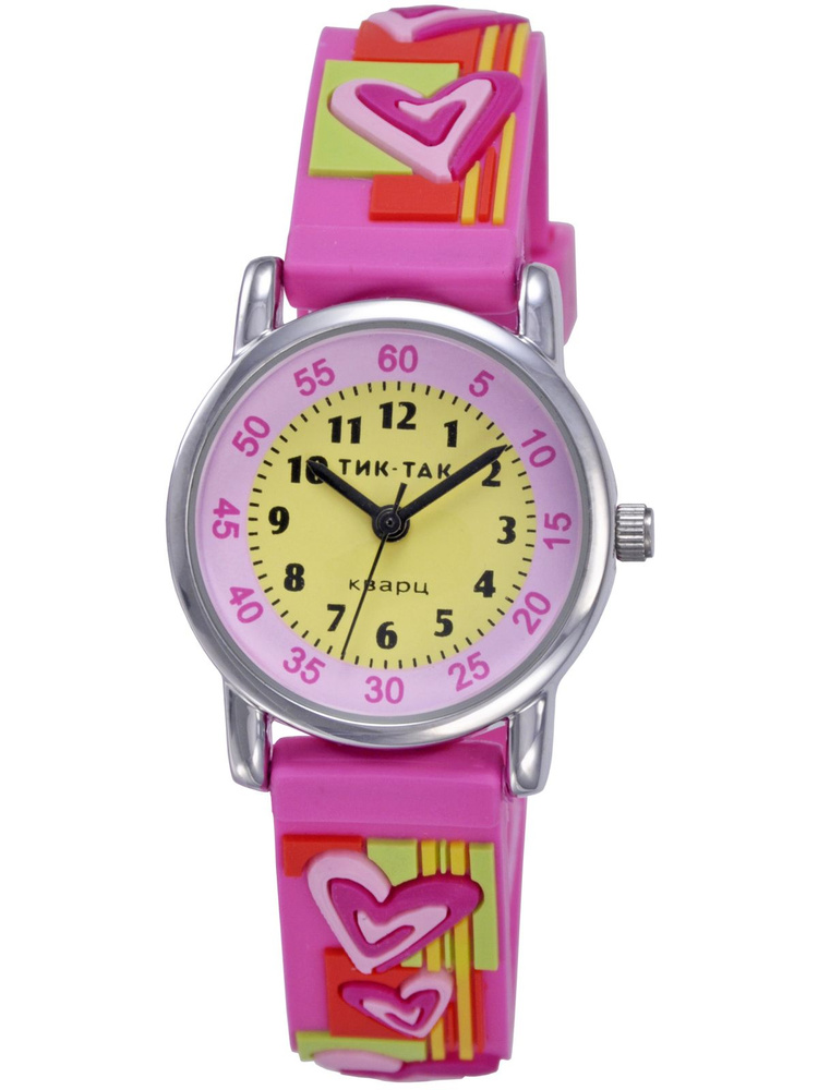 Часы детские наручные для девочек Тик-Так Н101-2 розовые сердца  #1