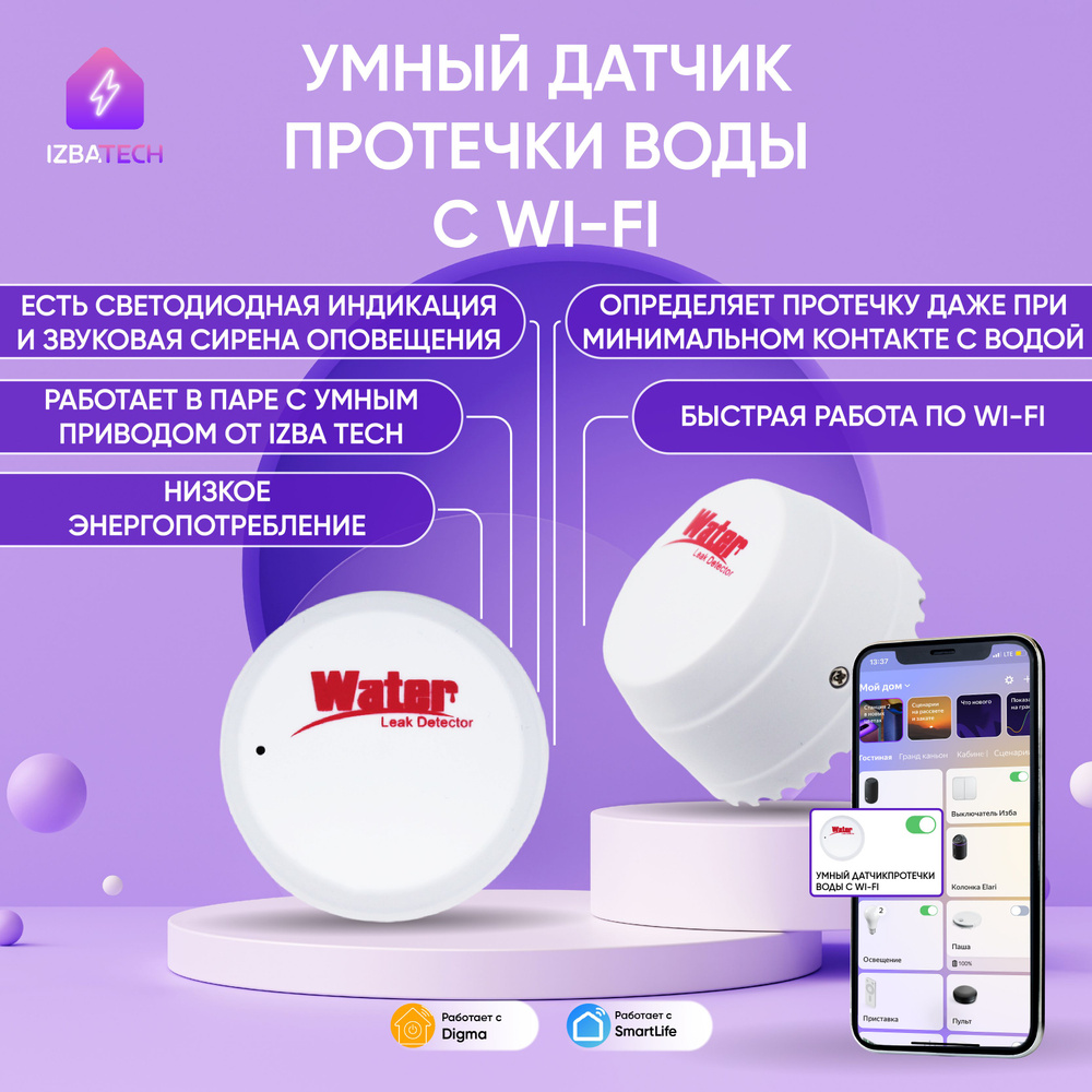 Умный датчик протечки воды с WIFI для умного привода / розетки  #1