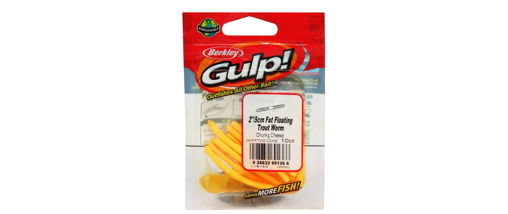 Имитация червя Berkley Gulp! Alive! Fat Floating Trout Worm 2"/5см Chunky Cheese (10 шт)  #1