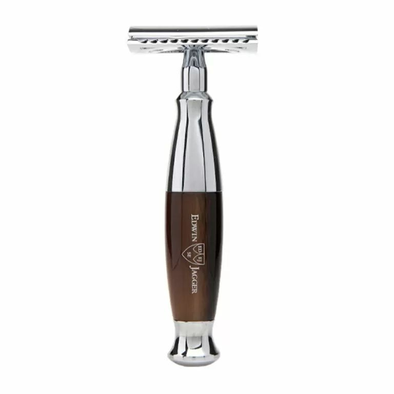 EDWIN JAGGER Safety Razor Imitation Horn & Chrome, Станок темно-коричневый Т-образный R362CRSR  #1