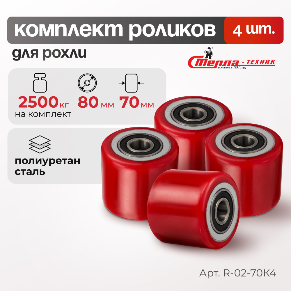 Комплект роликов 80х70 для рохли Стелла-техник R-02-70K4 , полиуретан,4 шт  #1