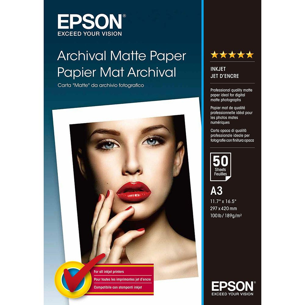 Фотобумага Epson C13S041261, A3, для струйной печати, 50л, 192г/м2, белый, покрытие матовое  #1