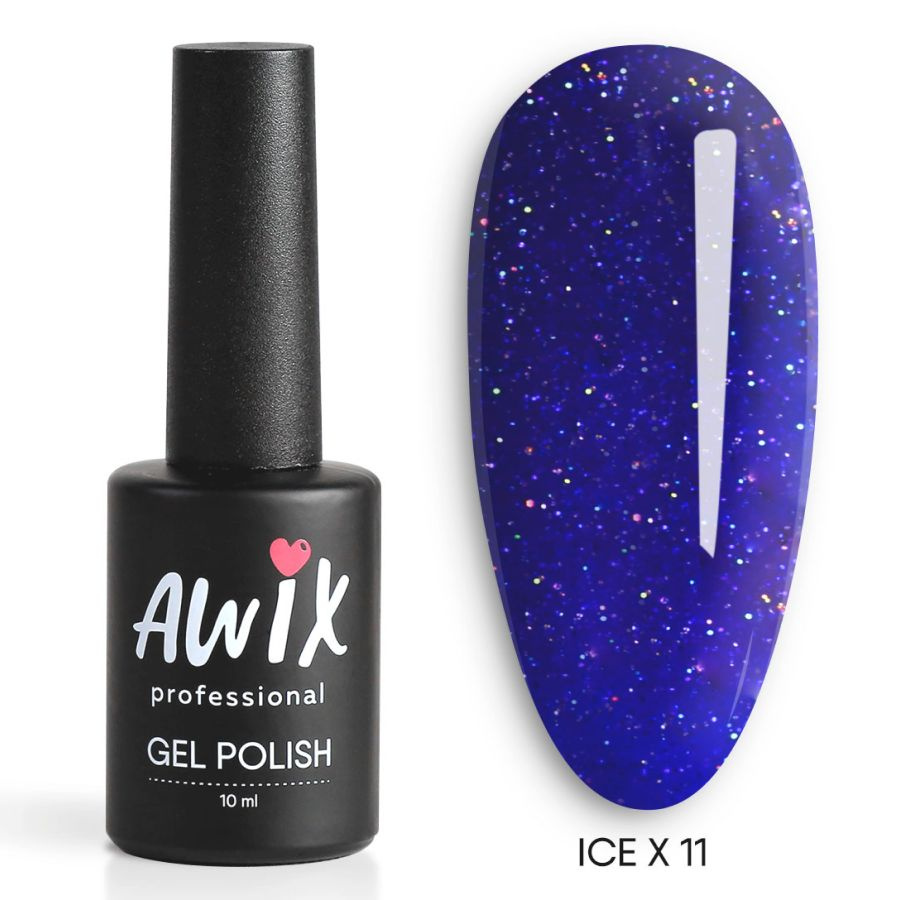 Awix, Гель лак Ice X №11, 10 мл cиний лён, сияющий с блестками и шиммером, для мерцающего маникюра  #1