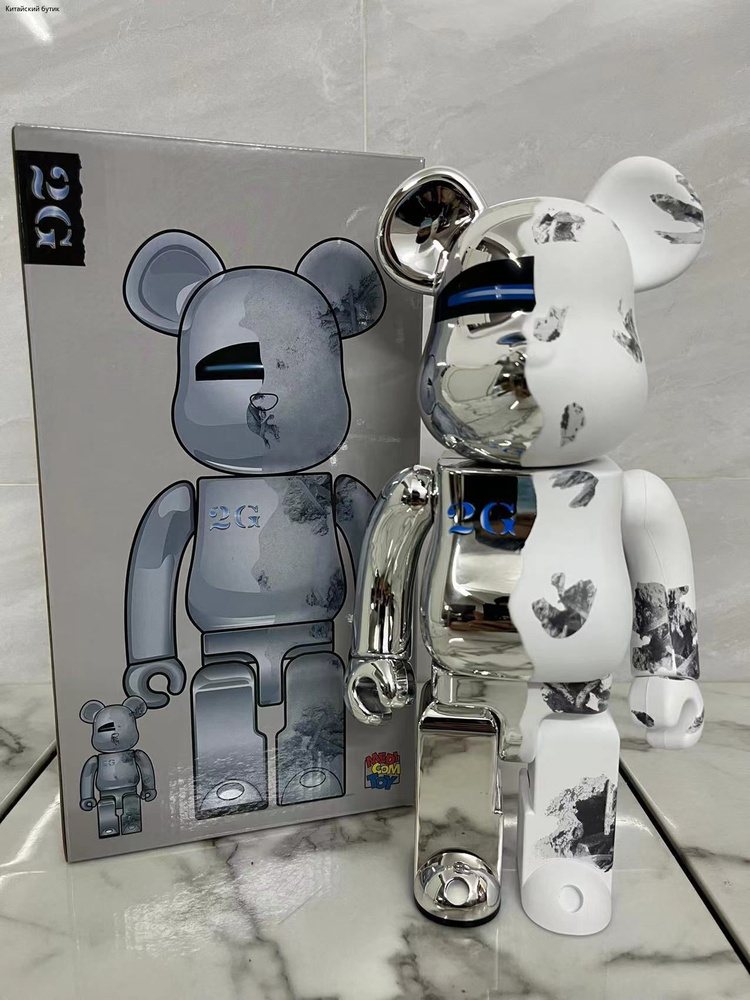 Bearbrick400%28см Игрушечная Статуя Медведя,28,База Сораяма 2G,белый,черный,серебристый  #1