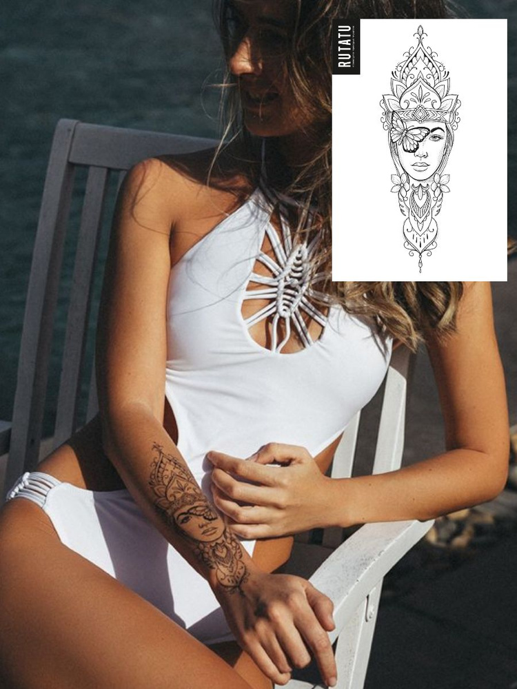 Временная переводная татуировка RUTATU Девушка и бабочка #1