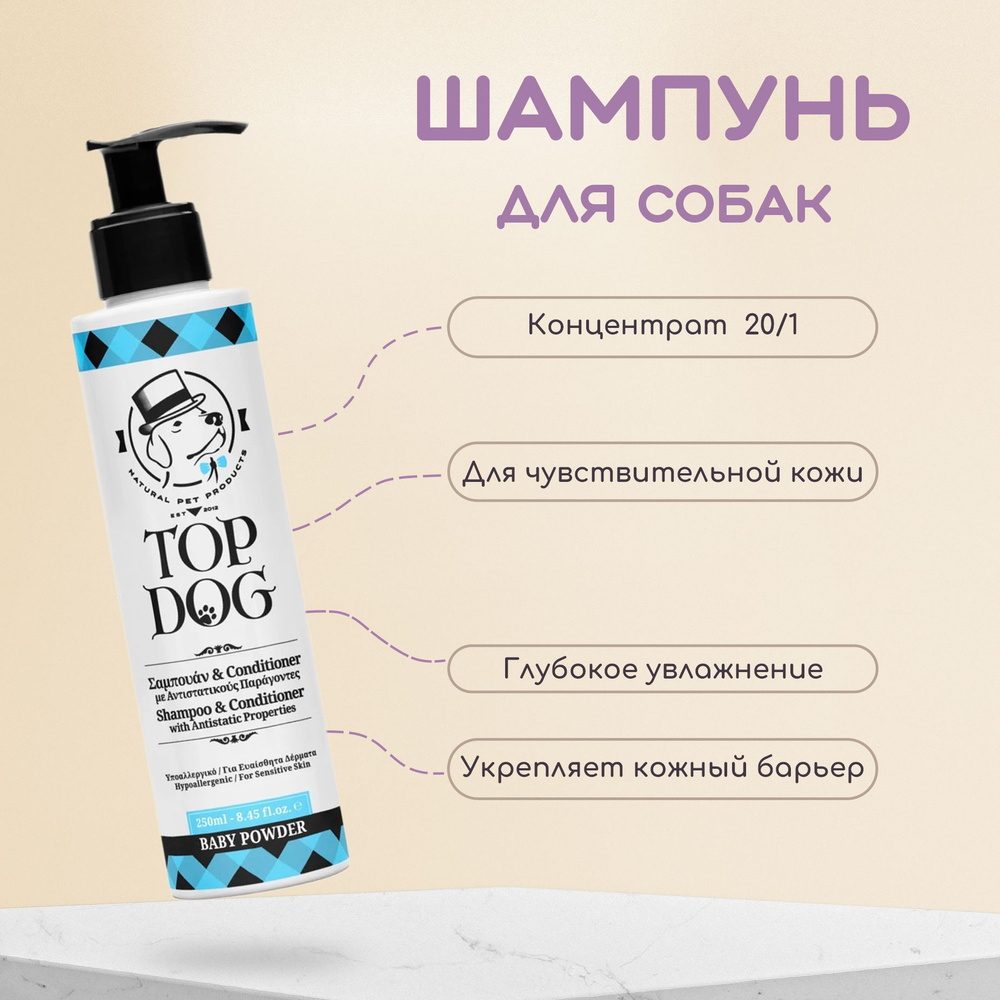 Набор по уходу за собаками склонными к аллергии TopDog: шампунь для животных Baby Powder, маска Green #1