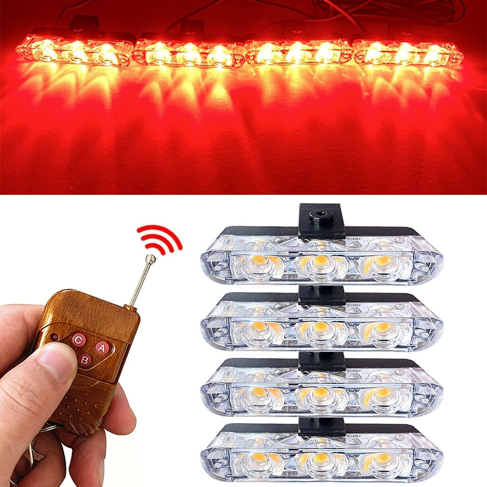 4 Шт 3LED Светодиодный стробоскоп для авто 12v проблесковый маячок Красный свет  #1