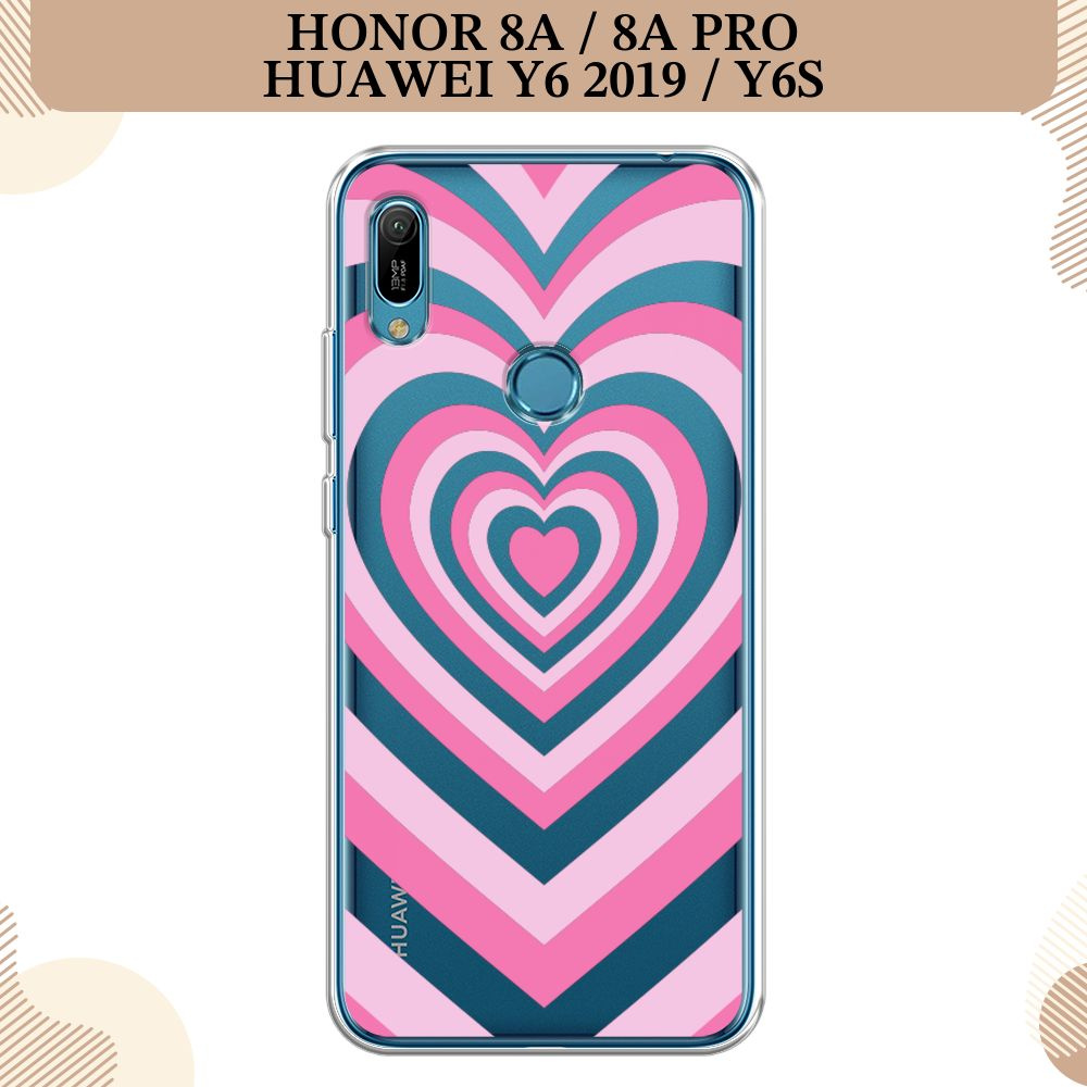 Силиконовый чехол на Huawei Y6 2019/Honor 8a/8a Pro/Y6s / Хонор 8А, Pink heart latte, прозрачный  #1