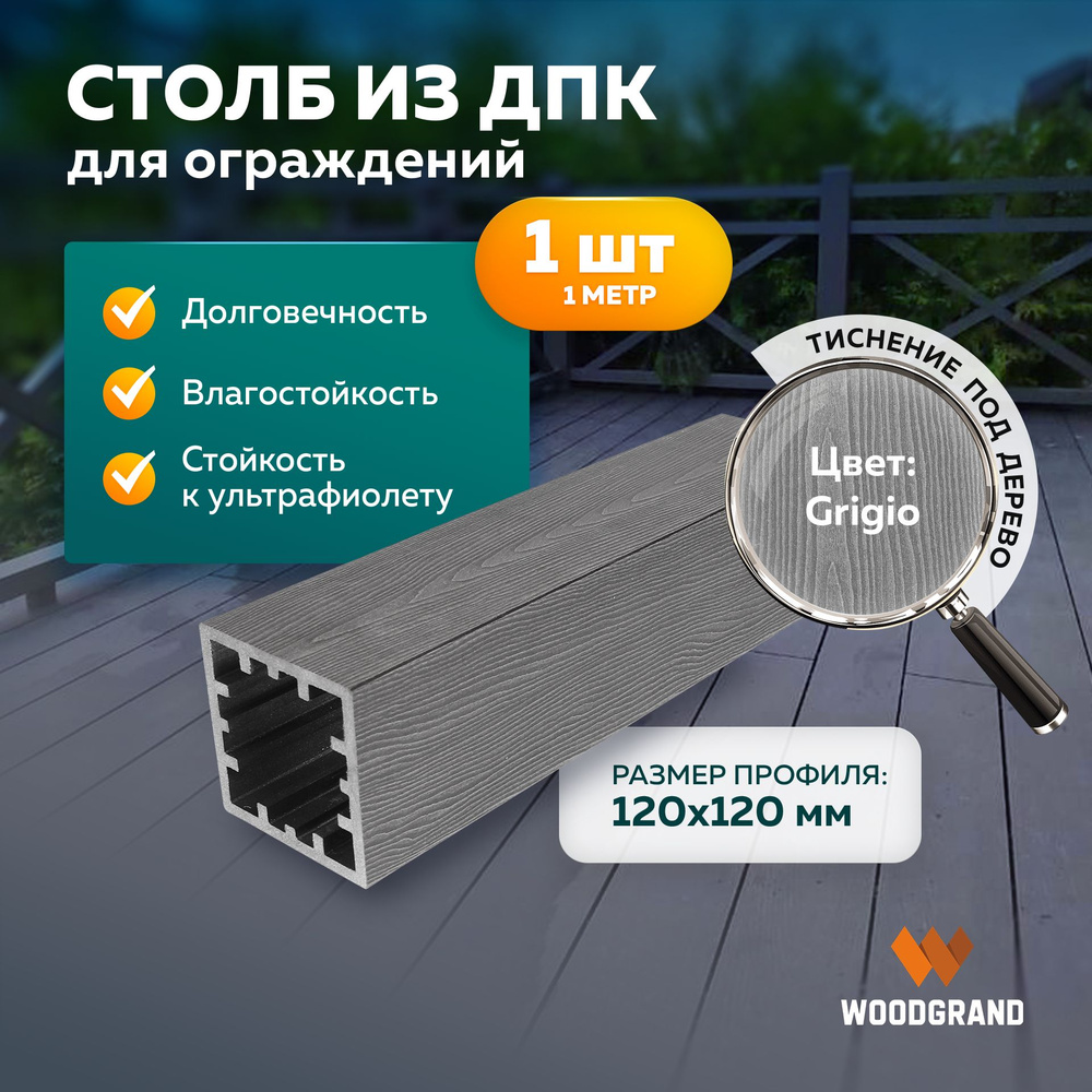 Столб для ограждений из ДПК , Grigio, 1 метр - 1 шт #1