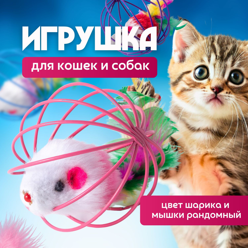 Игрушки для кошек Мышка. Интерактивная антистресс игрушка для собак. Дразнилка, шуршалка Шарик с мышкой. #1