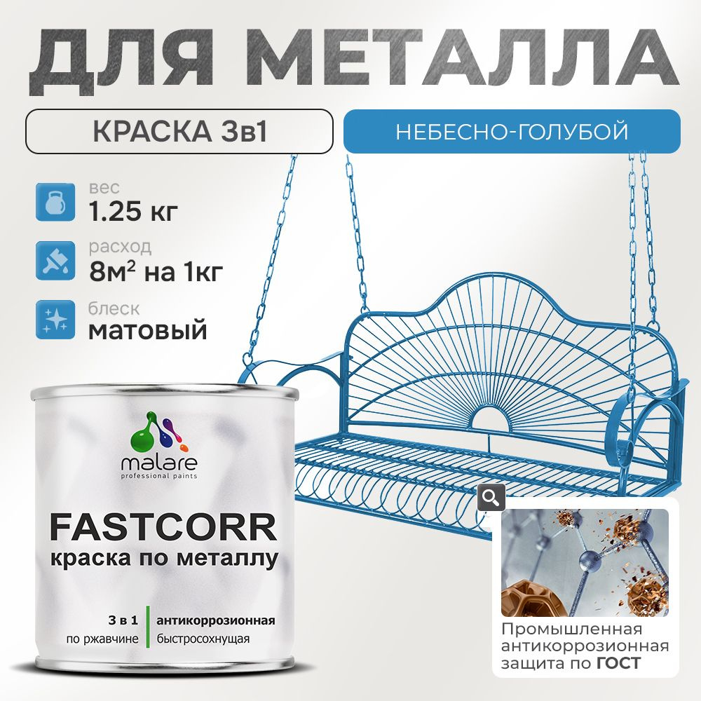 Краска для металла по ржавчине Malare FastCorr, для наружных работ износостойкая, быстросохнущая RAL #1