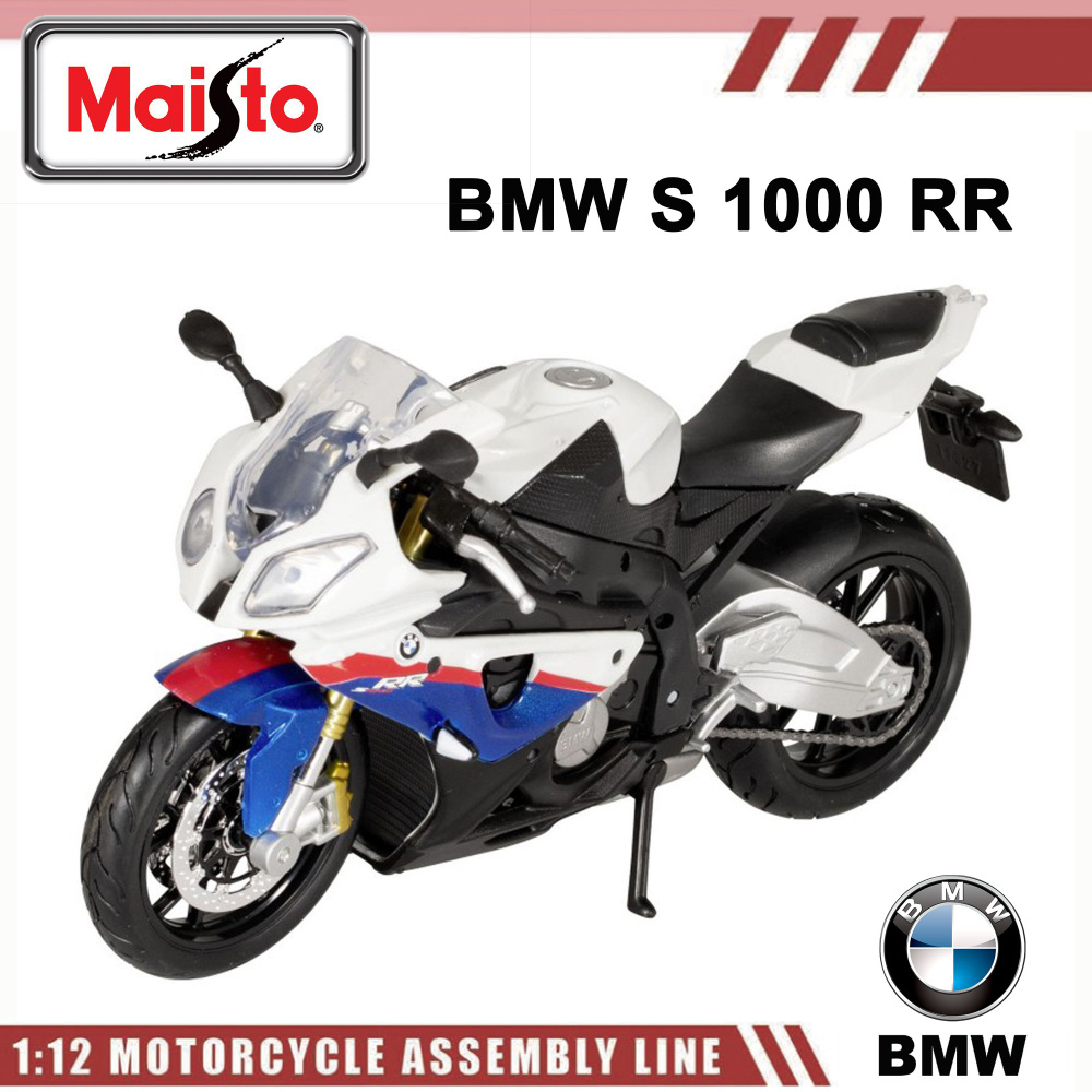 Сборная модель мотоцикла Maisto BMW S 1000 RR, коллекционная модель Маисто БМВ 1:12, бело-голубой, 31191 #1