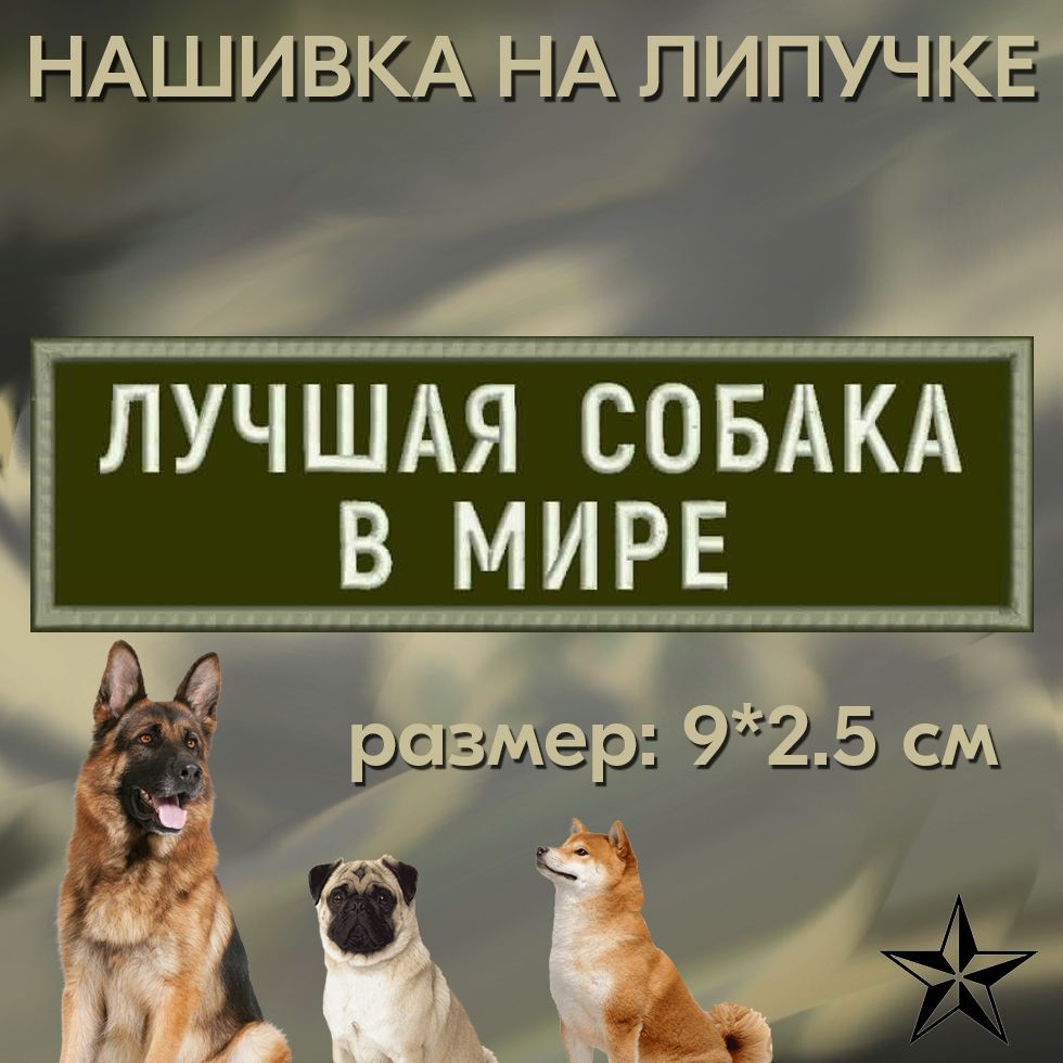 Шеврон ЛУЧШАЯ СОБАКА на липучке, нашивка тактическая 9*2.5 см на одежду. Патч с вышивкой Shevronpogon, #1