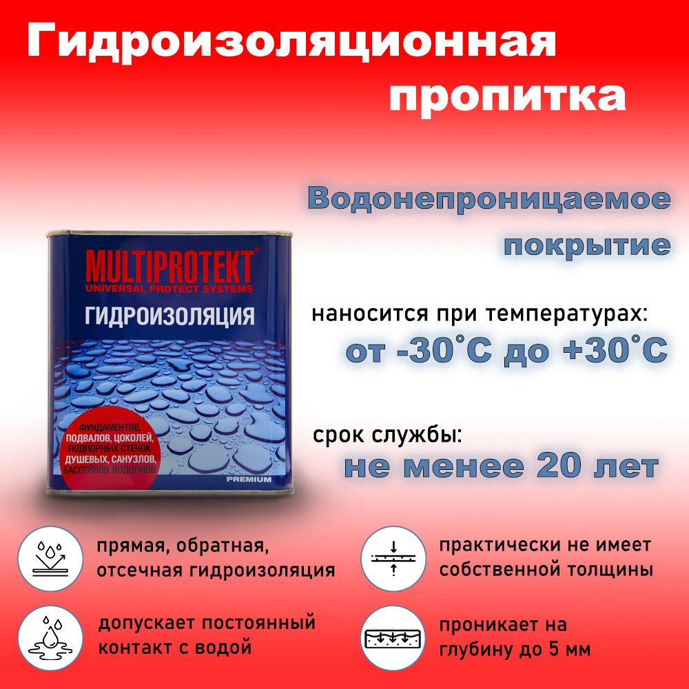 Гидрофобизатор, водоотталкивающая гидроизоляционная пропитка для бетона, кирпича, камня, МультиПротект #1