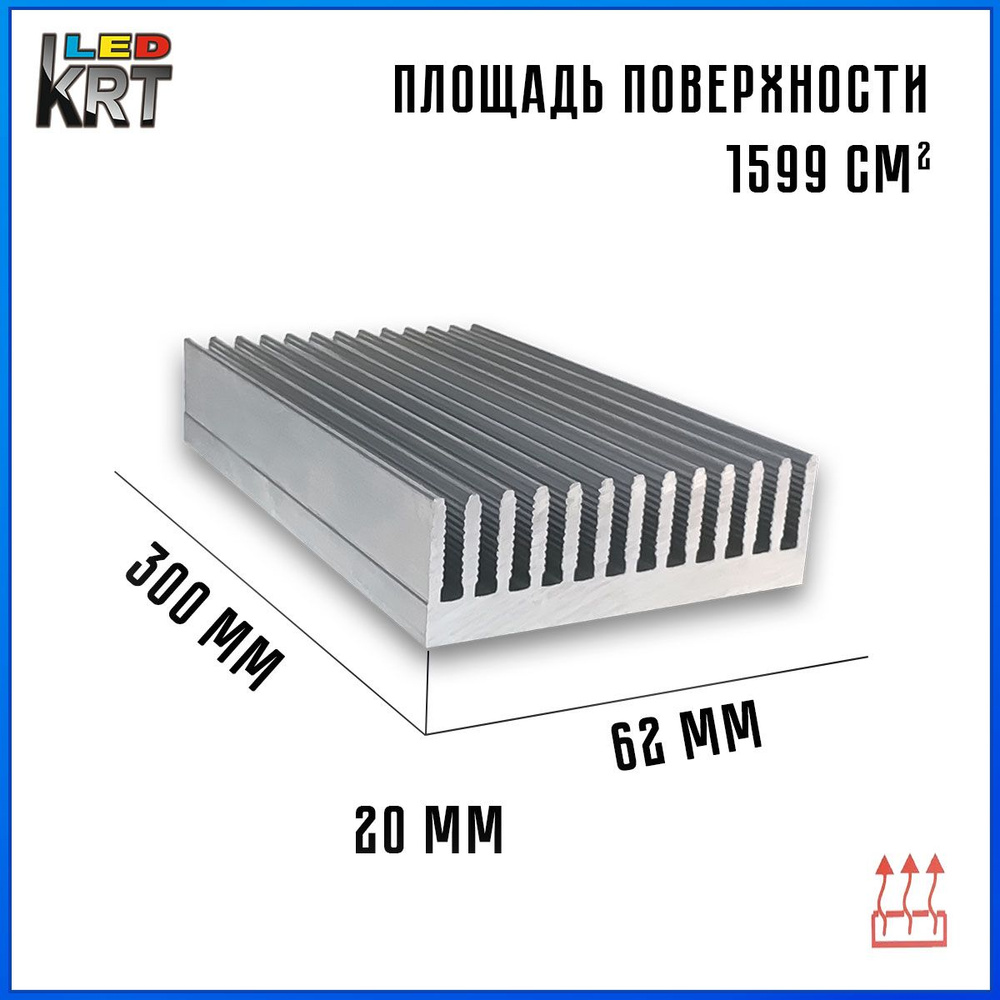 Радиаторный алюминиевый профиль 62х20х300 мм. Радиатор охлаждения, теплоотвод, охлаждение светодиодов #1