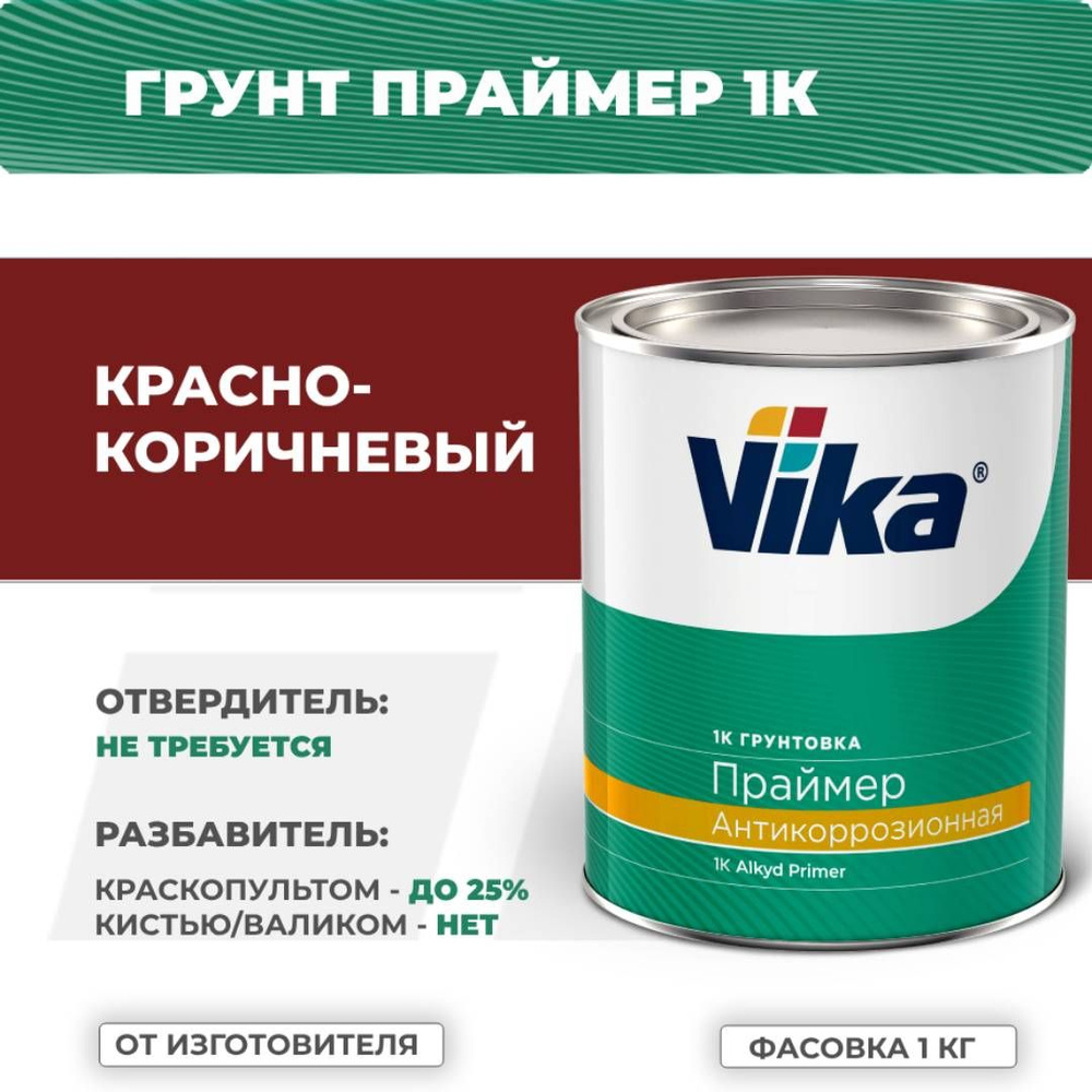 Грунт алкидный Праймер Vika, красно-коричневый, антикоррозийный однокомпонентный, 1 кг  #1