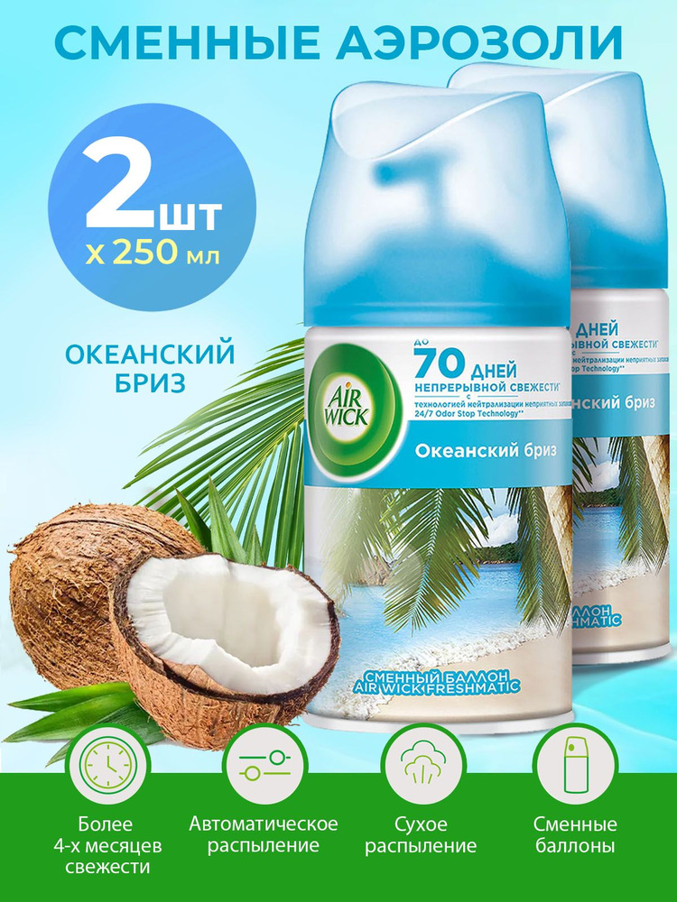Набор 2 шт*250мл Сменный баллон для автоматического аэрозоля Океанский бриз  #1