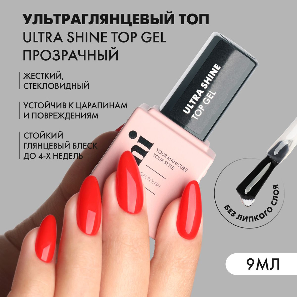 EMI Топ для гель-лака Ultra Shine Top Gel глянцевый, без липкого слоя, 9 мл.  #1