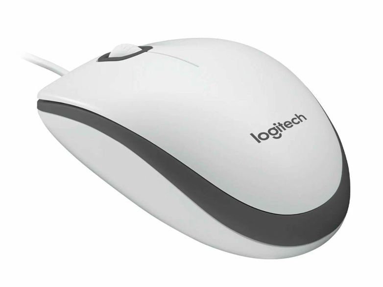 Мышь проводная для компьютера Logitech M100R, бело-серая, , оригинал арт.910-005007  #1