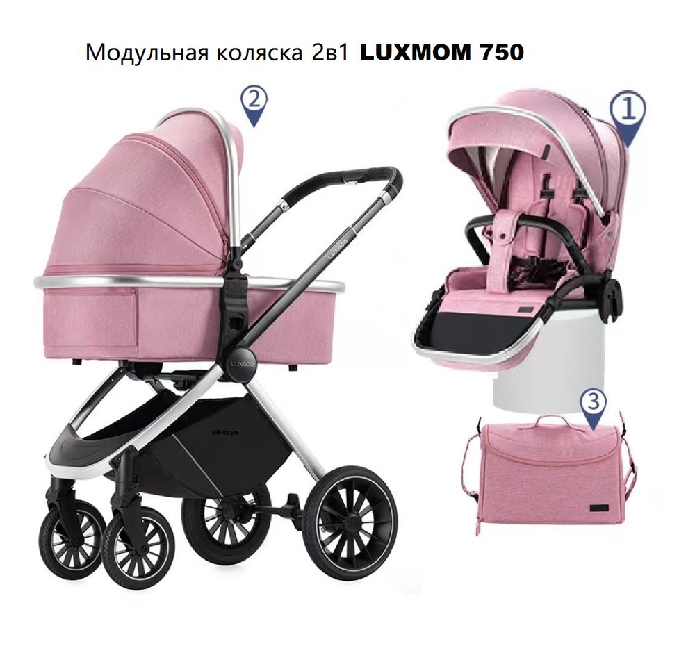 Модульная коляска 2в1 Luxmom 750,реверсивный блок/розовый цвет  #1