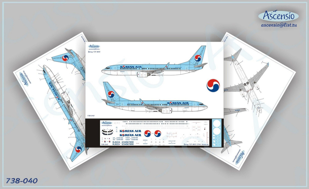 Ascensio Декаль для Boeing 737-800, Korean Air, 1/144 #1