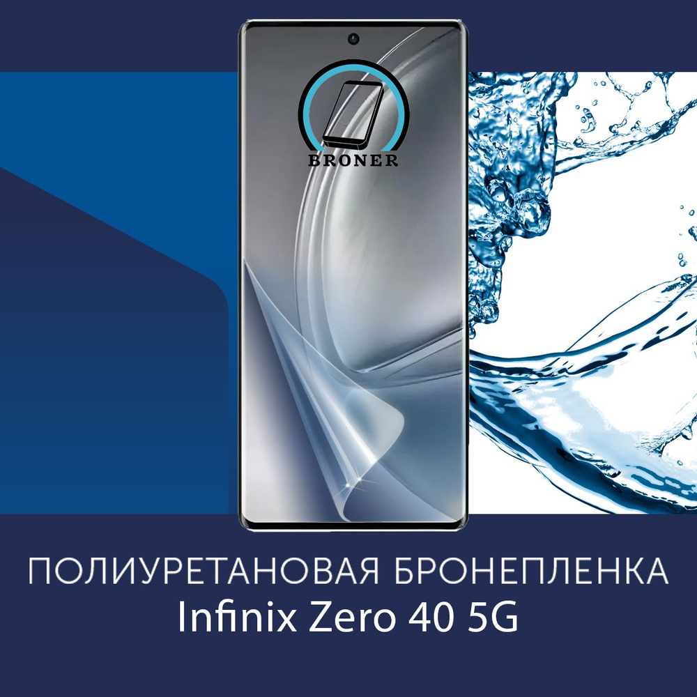 Полиуретановая бронепленка для Infinix Zero 40 5G / Защитная плёнка на экран, совместима с чехлом, с #1