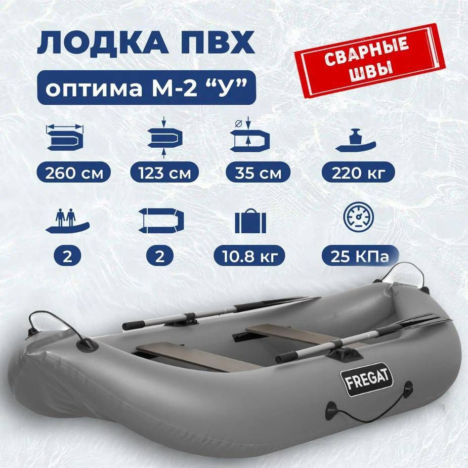 Лодка ПВХ Фрегат М-2 У, 260 см, двухместная, Сварные швы, серая  #1