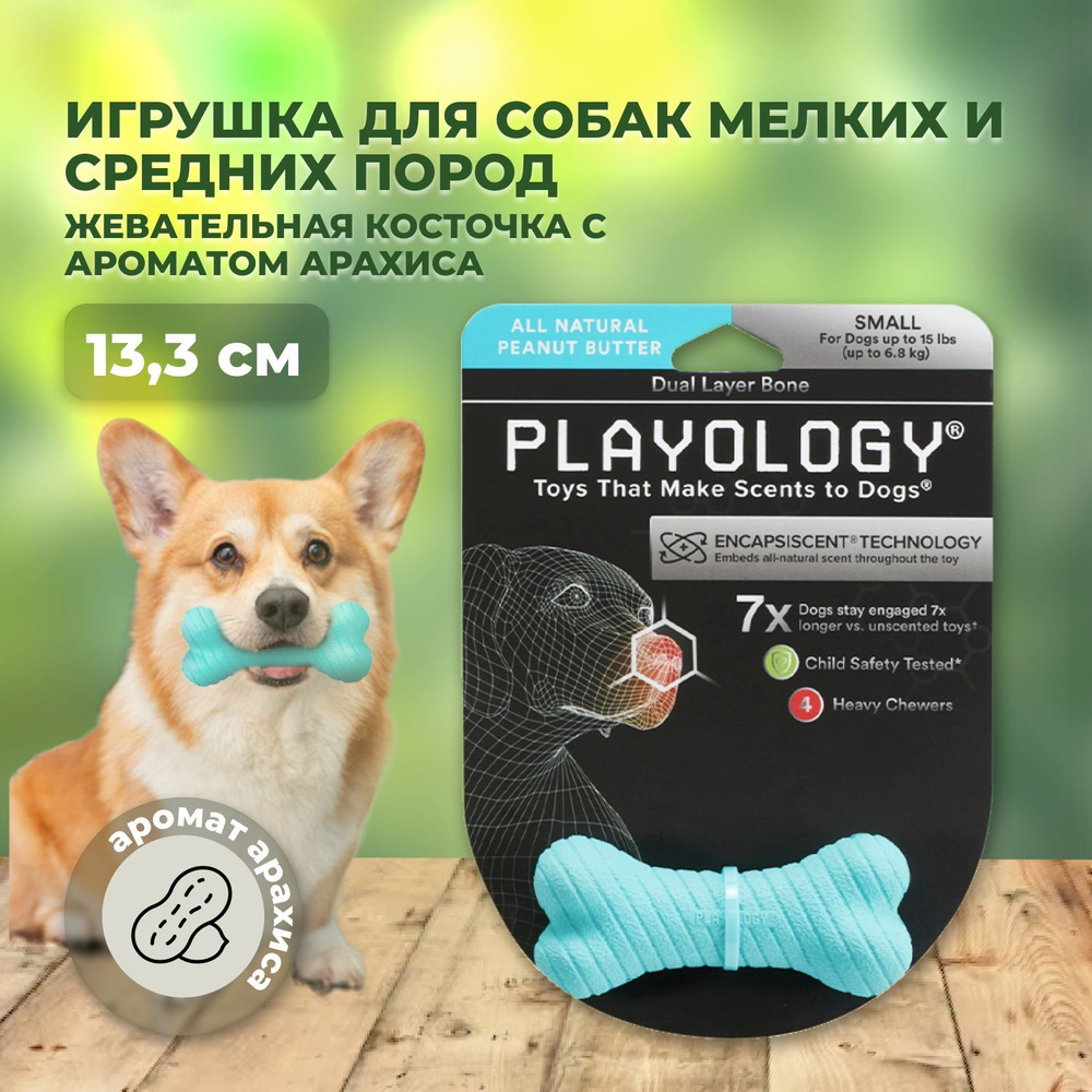 Playology DUAL LAYER BONE жевательная косточка для собак мелких пород с ароматом арахиса  #1