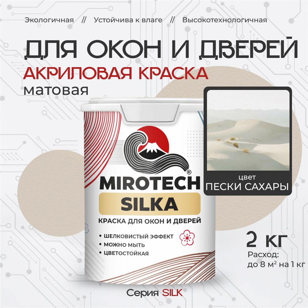 Акриловая краска для окон и дверей MIROTECH SILK по дереву, антисептический эффект, быстросохнущая без #1