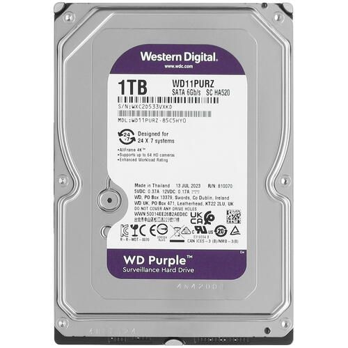 Western Digital 1 ТБ Внутренний жесткий диск 1 ТБ,64 МБ, SATA III, 6 Гбит/с ([WD11PURZ])  #1