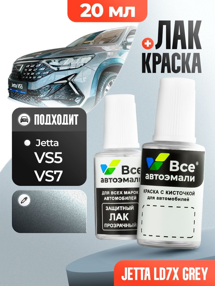 LD7X JETTA Серый металлик, PLATINUM GREY, краска+лак 2 флакона, средство для ремонта царапин, краска #1